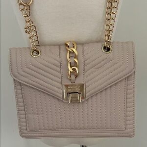 Badgley Mischka Taupe Quilted Shoulder Bag with Gold Chain